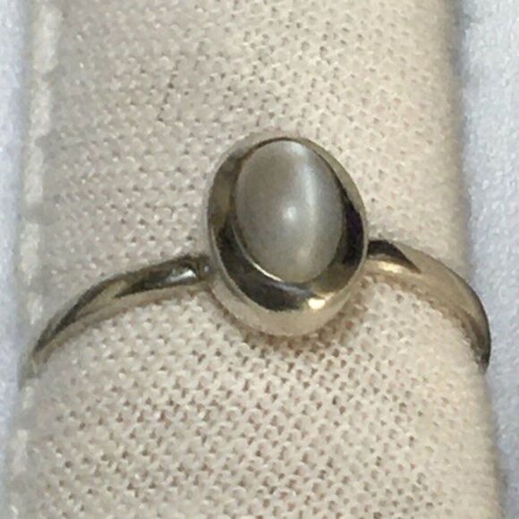Sterling Silver Ring Size 7.5 Cat's Eye Moonstone Feldspar Cabochon Stone - Picture 5 of 13